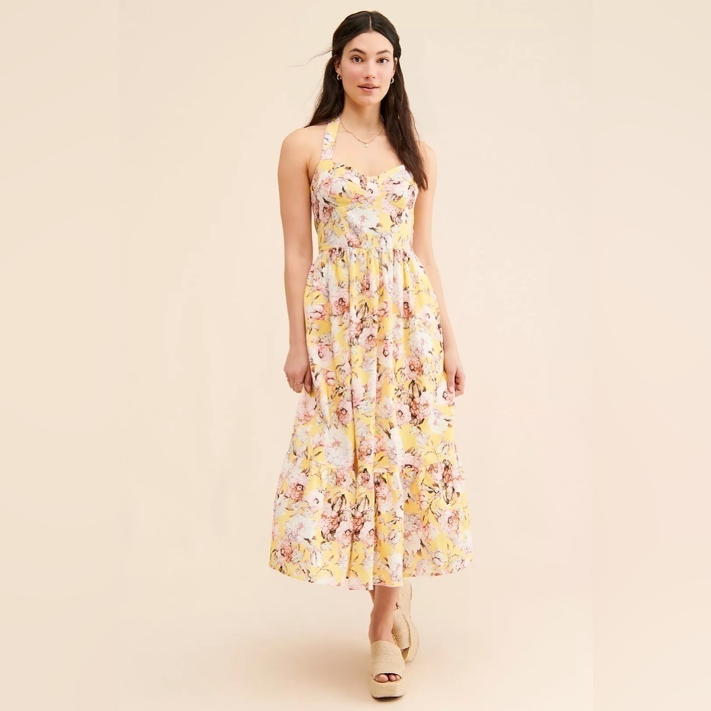NWT Bardot Yellow Floral Labella Midi Dress in Tropical sz S